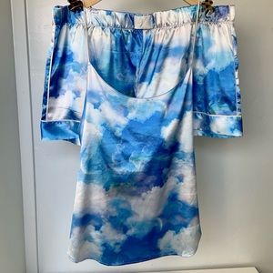 Victorias Secret 2 Piece PJ Set - Cami and Shorts Pajamas - Sky Blue Cloud Print